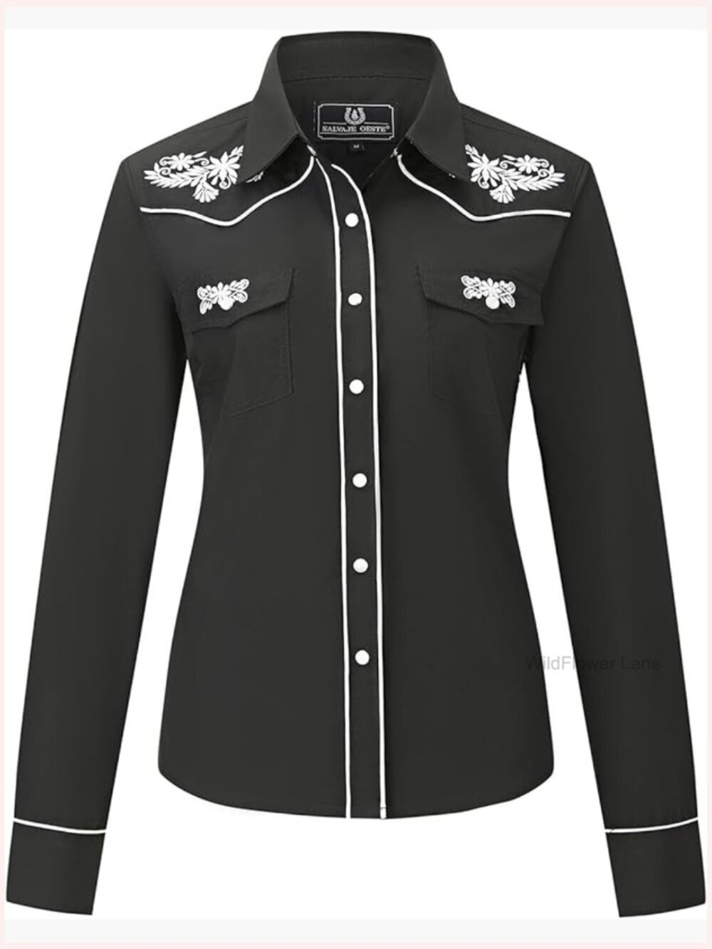 Embroidered Western Cowboy Snap Front Long Sleeve Button Down Shirt